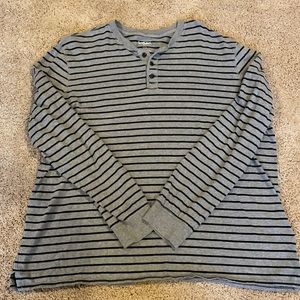 Goodfellow Men’s Grey and Black Long Sleeve Striped Henley - XXL